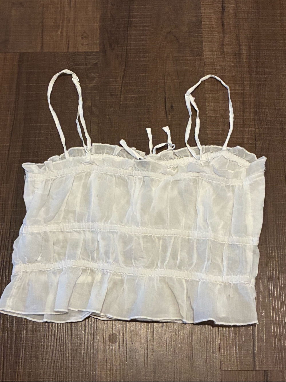 American Eagle Outfitters White Ruffle Tie-Front Camisole - Picture 2 of 6